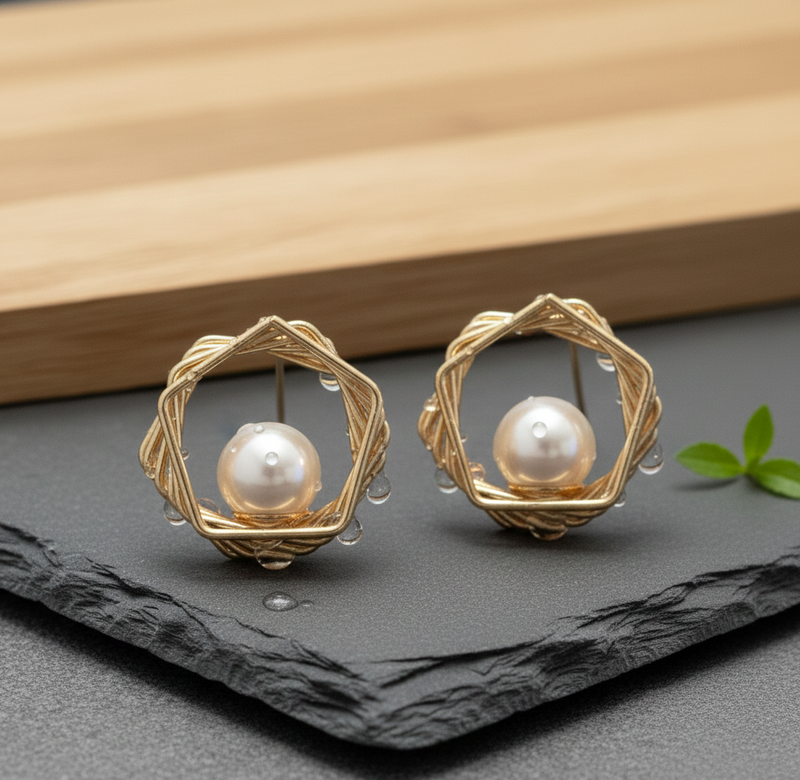 L’Hexagone de Rosée — Boucles d'oreilles — Édition Unique 1-sur-1